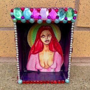 Handcrafted Bejeweled Mixed Media Shadow Box for Miniatures